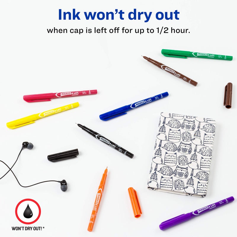 Avery Marks-A-Lot Permanent Markers, Ultra Fine Tip, 8 Assorted Markers For Coloring Books and Sketchbooks (09231) - Image 3